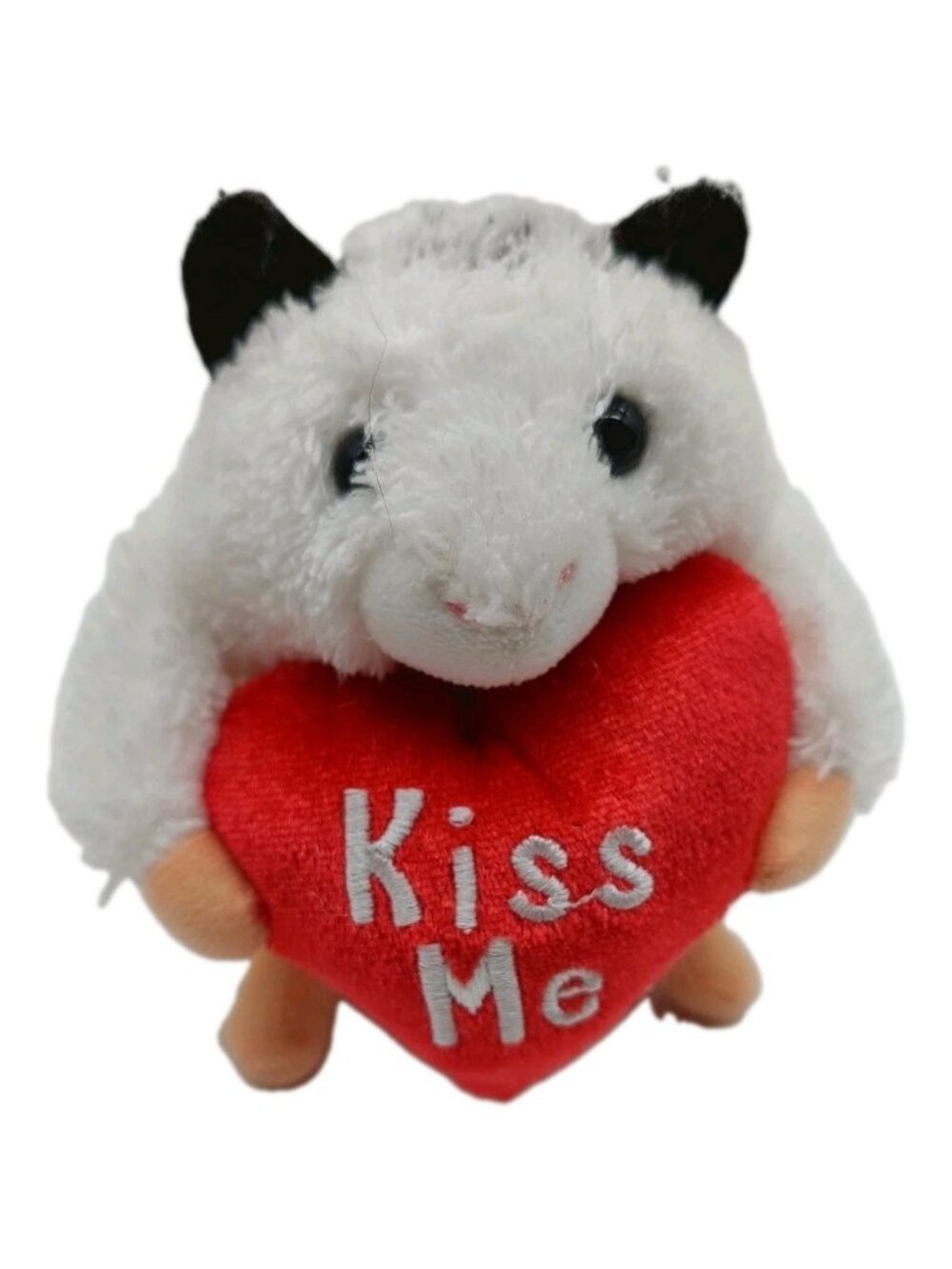 Aurora Hampster Stuffed Animal Plush White Black Spots 4" Valentines Red Heart